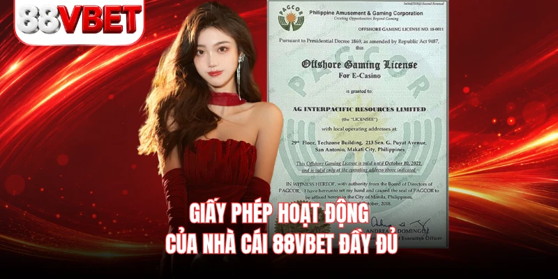 Giấy phép hoạt động của nhà cái 88VBET đầy đủ